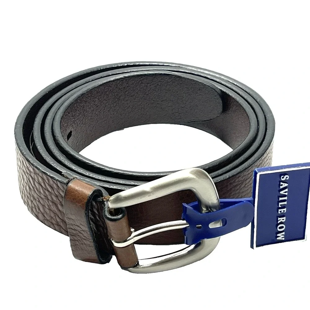 Cowhide Leather Men's Brown Solid Brass Buckle Imported Italian‎ Belt Size 44